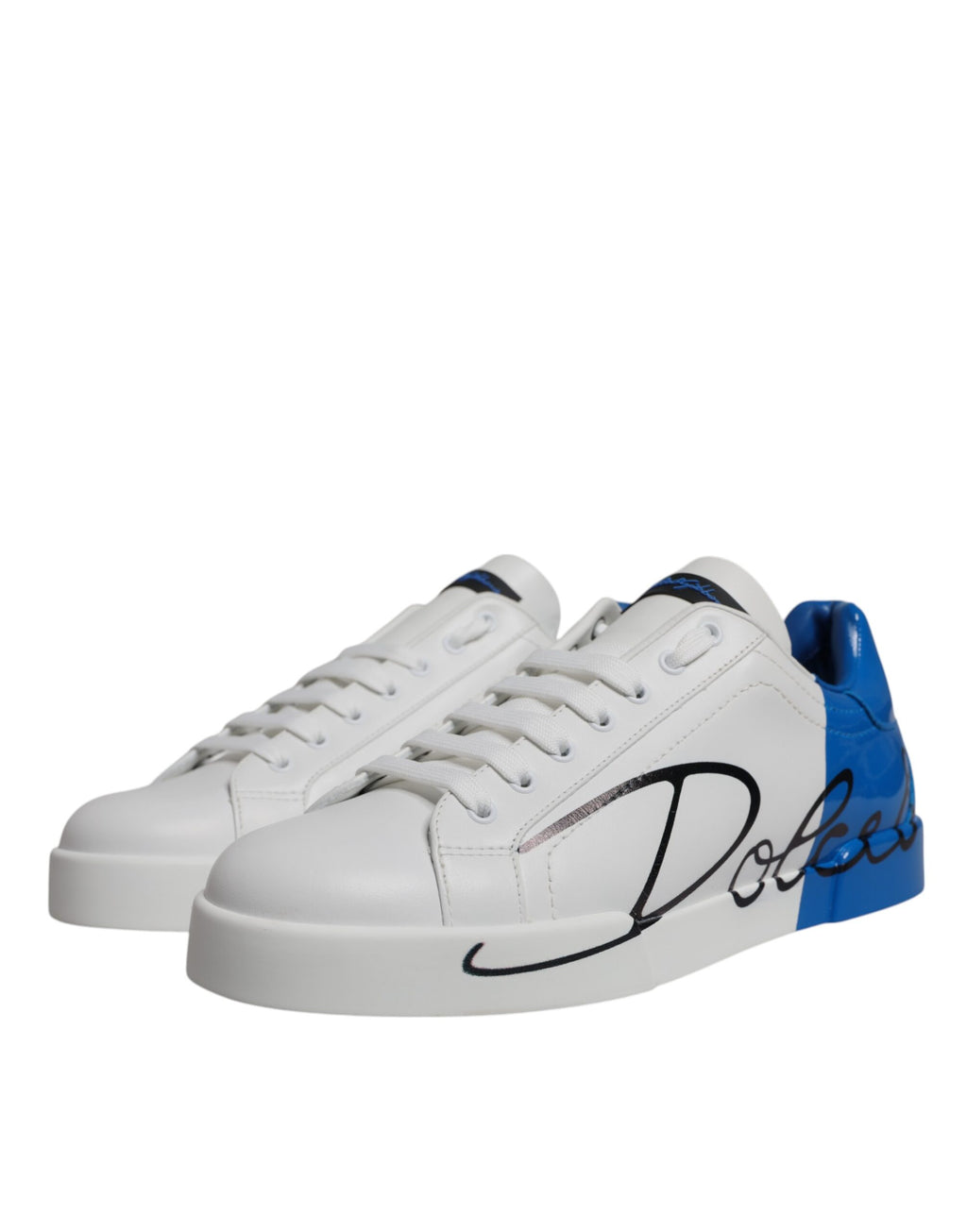 Dolce & Gabbana White Blue Leather Logo Low Top Sneakers Shoes by Dolce & Gabbana