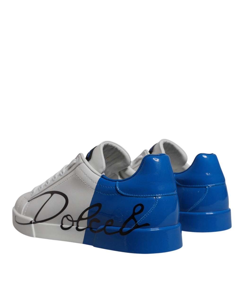 Dolce & Gabbana White Blue Leather Logo Low Top Sneakers Shoes by Dolce & Gabbana