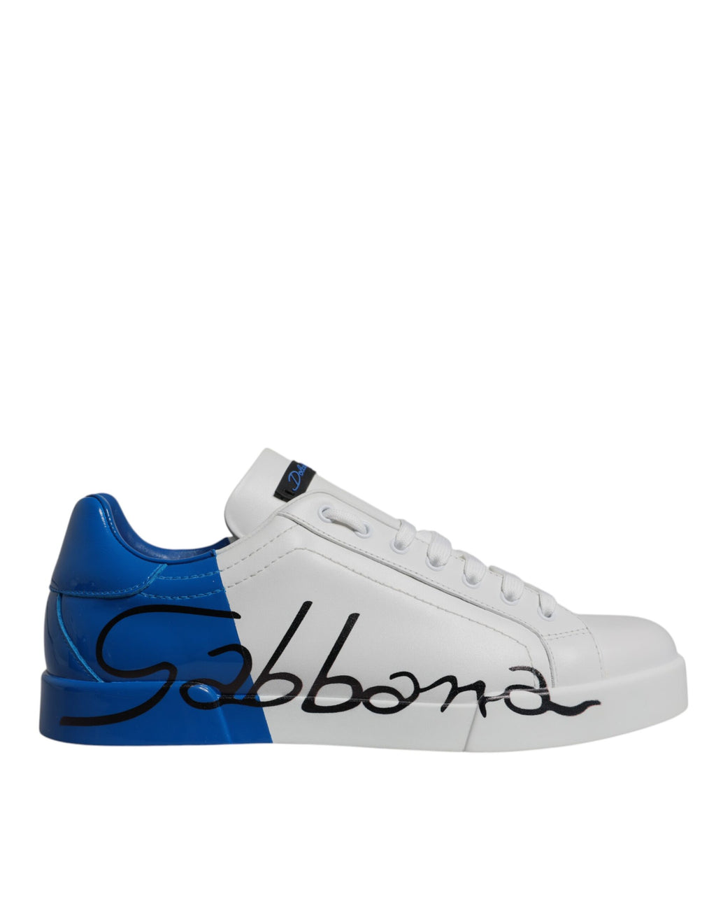 Dolce & Gabbana White Blue Leather Logo Low Top Sneakers Shoes by Dolce & Gabbana