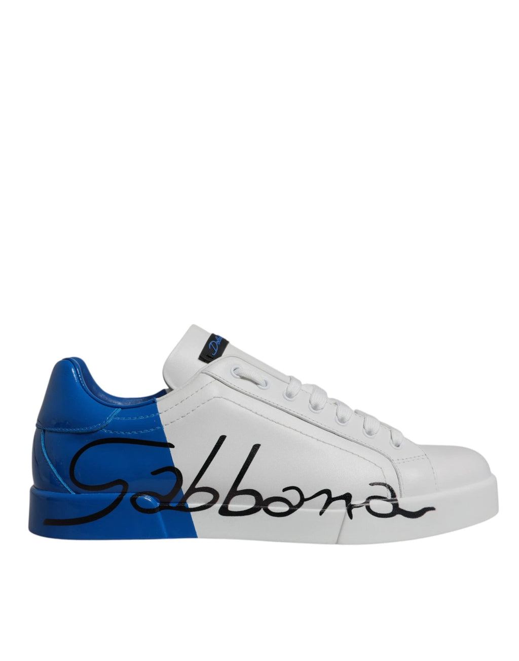 Dolce & Gabbana White Blue Leather Logo Low Top Sneakers Shoes by Dolce & Gabbana