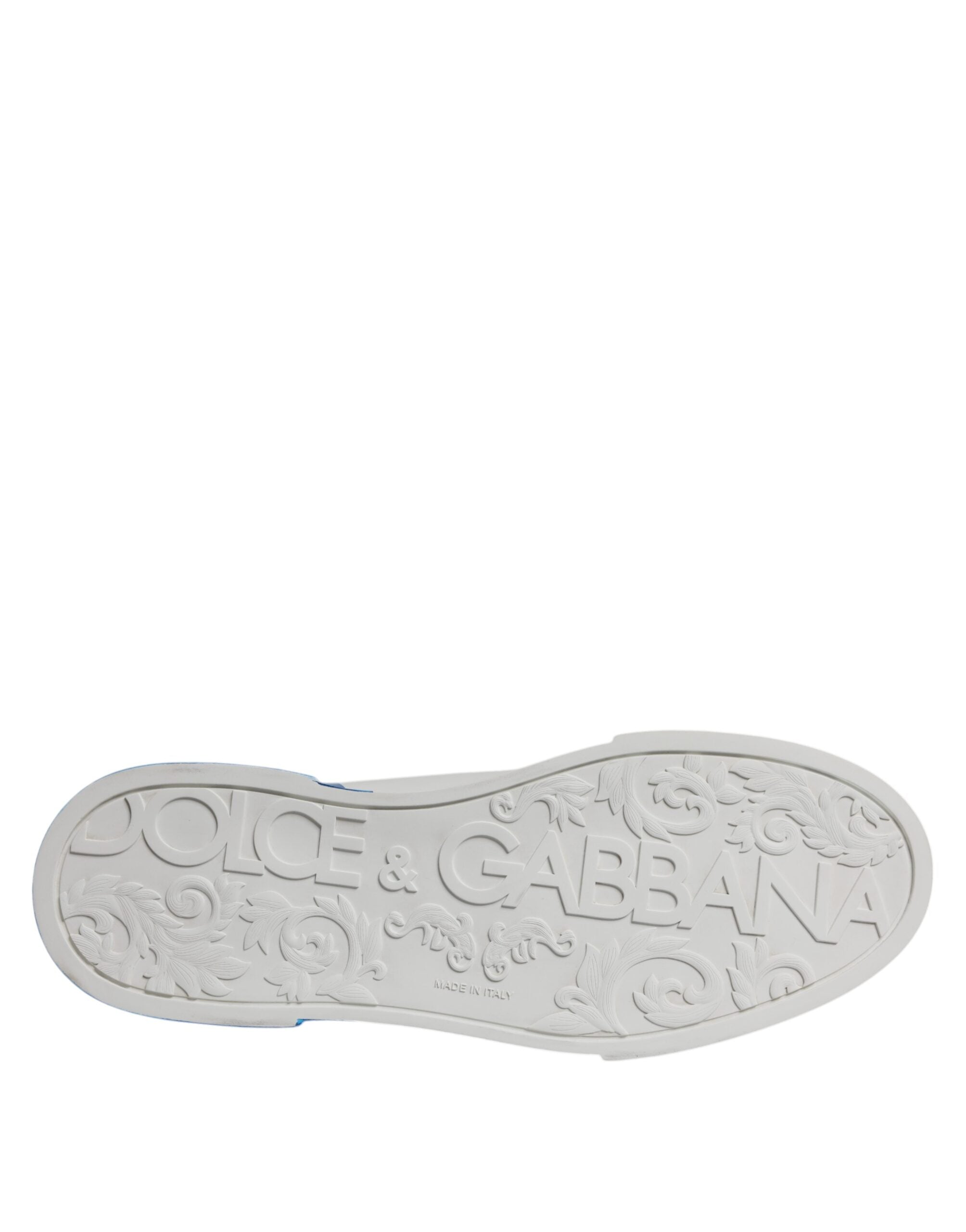 Dolce & Gabbana White Blue Leather Logo Low Top Sneakers Shoes by Dolce & Gabbana