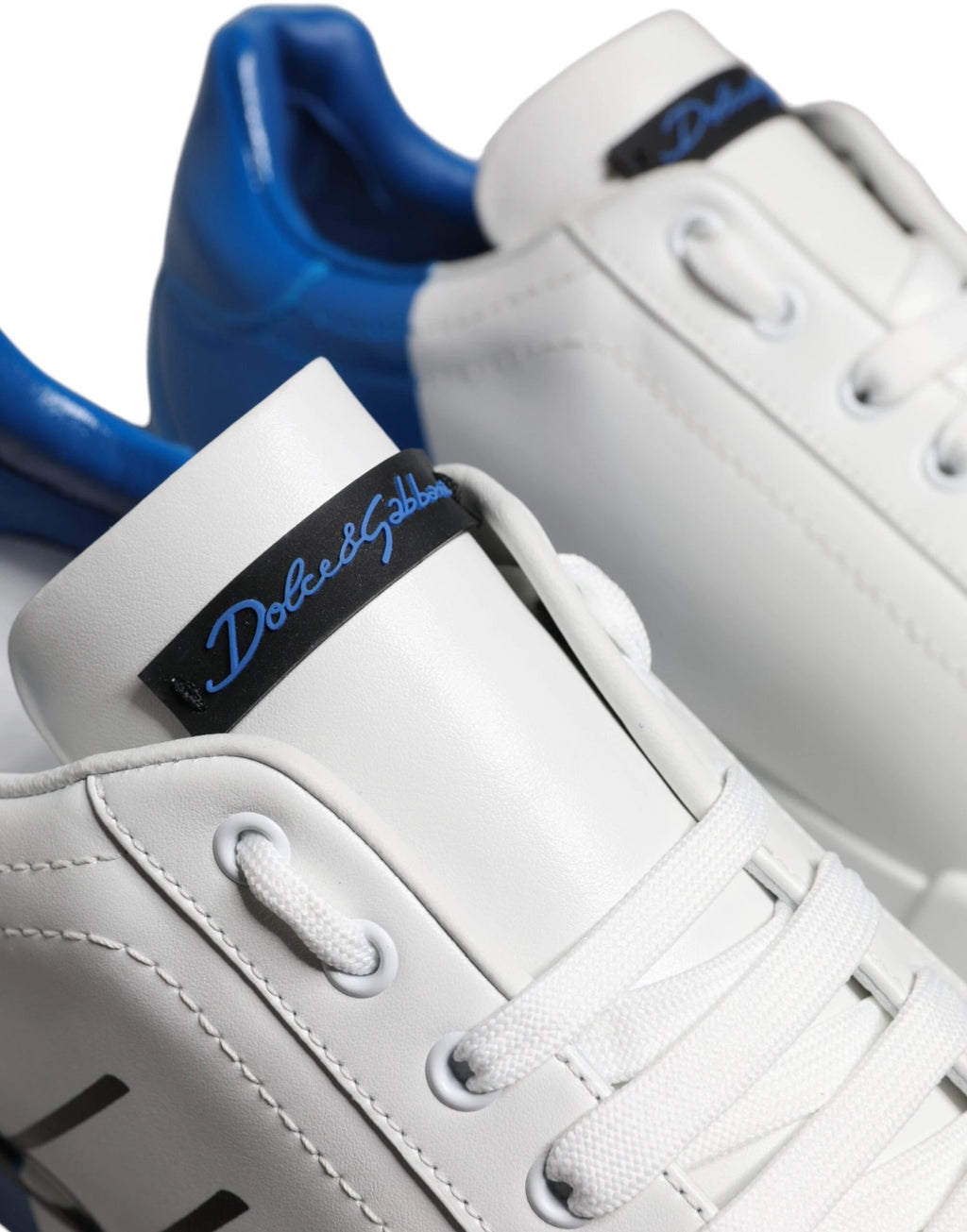 Dolce & Gabbana White Blue Leather Logo Low Top Sneakers Shoes by Dolce & Gabbana