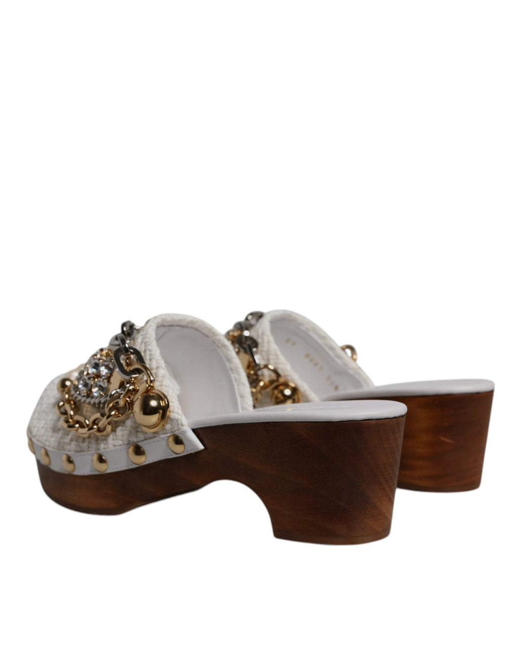 Dolce & Gabbana White Raffia Clogs Bejeweled Chain Sandals Shoes by Dolce & Gabbana
