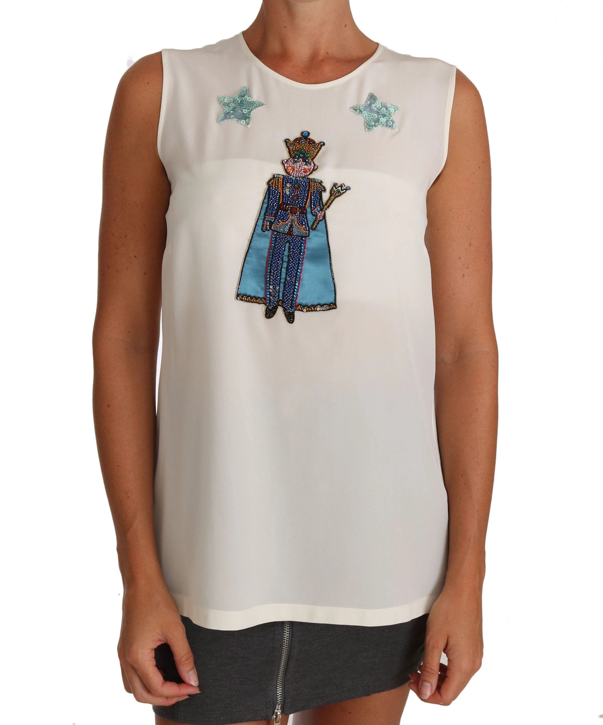 Dolce & Gabbana White Silk Crystal Sequined Fairy T-shirt by Dolce & Gabbana