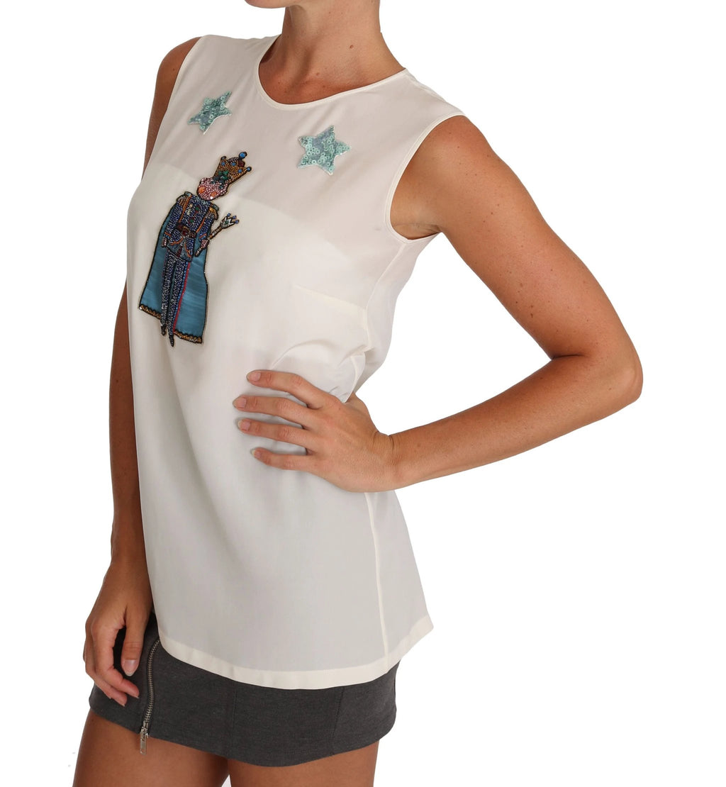 Dolce & Gabbana White Silk Crystal Sequined Fairy T-shirt by Dolce & Gabbana