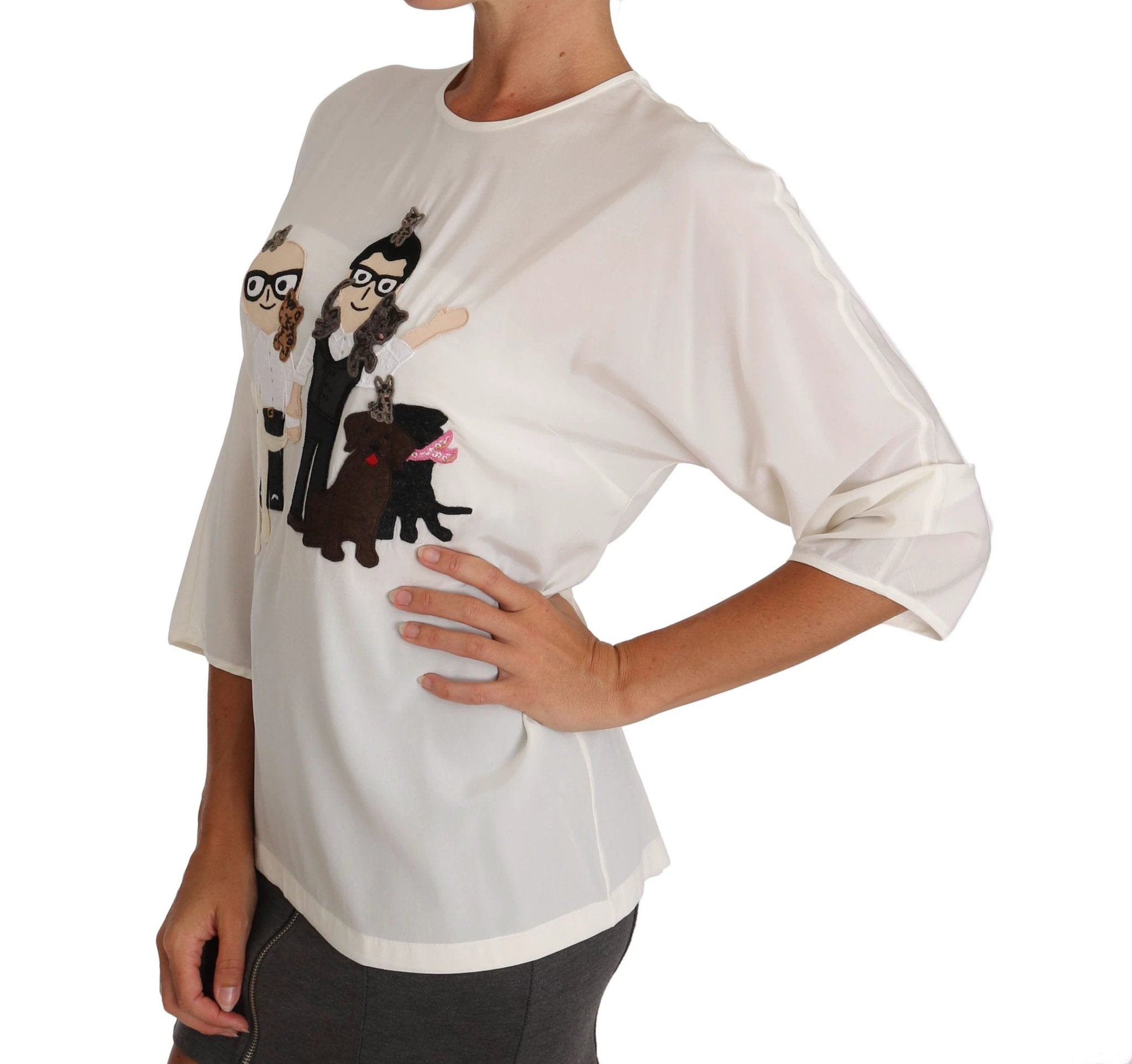 Dolce & Gabbana White Silk #dgfamily Blouse T-shirt by Dolce & Gabbana