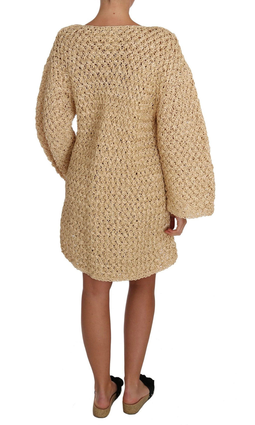 Dolce & Gabbana Beige Cardigan Crochet Knitted Raffia Sweater by Dolce & Gabbana