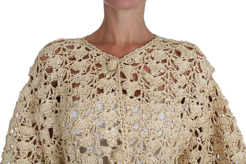 Dolce & Gabbana Beige Cardigan Crochet Knitted Raffia Sweater by Dolce & Gabbana