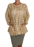 Dolce & Gabbana Beige Cardigan Crochet Knitted Raffia Sweater by Dolce & Gabbana