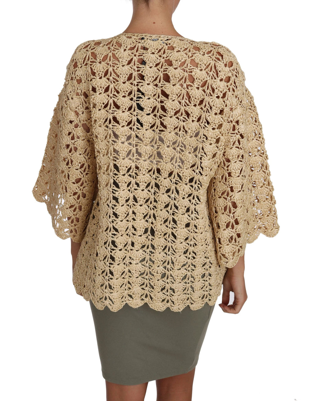 Dolce & Gabbana Beige Cardigan Crochet Knitted Raffia Sweater by Dolce & Gabbana