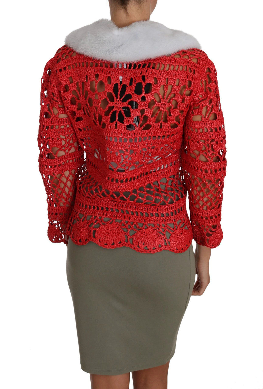 Dolce & Gabbana Red Cardigan Crochet Knit Raffia Sweater by Dolce & Gabbana