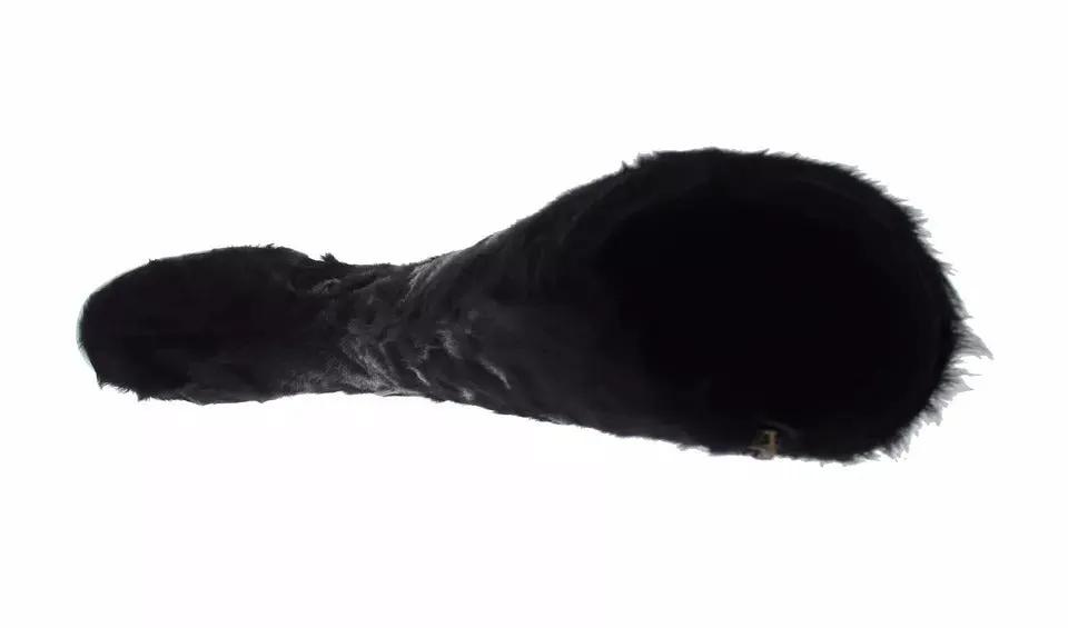 Bottes Dolce &amp; Gabbana en cuir d'agneau noir Xiangao et fourrure