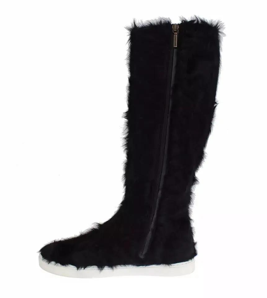 Bottes Dolce &amp; Gabbana en cuir d'agneau noir Xiangao et fourrure