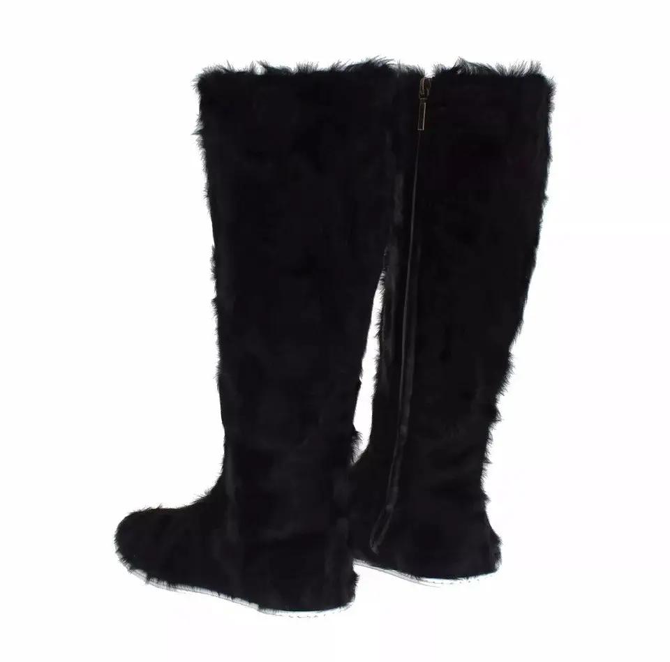 Bottes Dolce &amp; Gabbana en cuir d'agneau noir Xiangao et fourrure