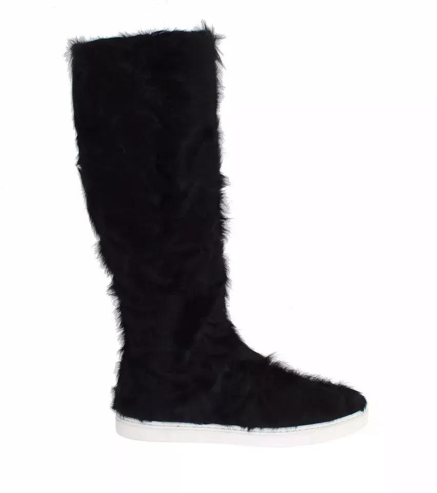 Bottes Dolce &amp; Gabbana en cuir d'agneau noir Xiangao et fourrure