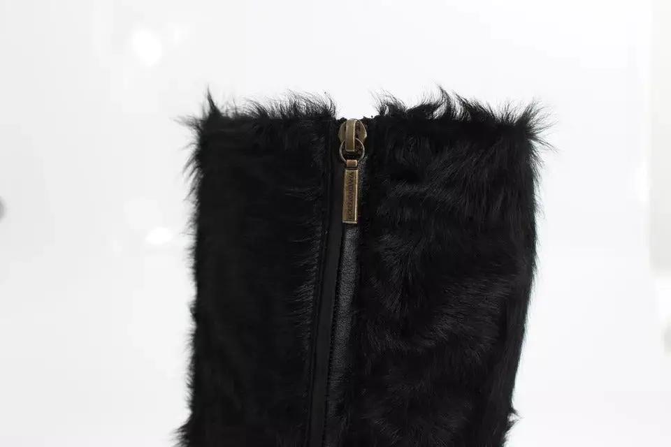 Bottes Dolce &amp; Gabbana en cuir d'agneau noir Xiangao et fourrure