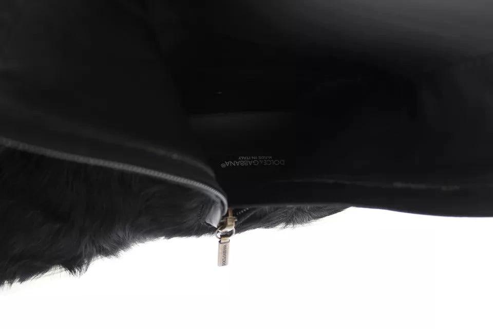 Dolce & Gabbana Black Xiangao Lamb Fur Leather Boots Shoes by Dolce & Gabbana