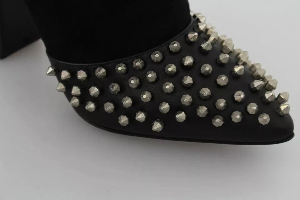 Philipp Plein Black Suede Studded Heels Ankle Boots Shoes by Philipp Plein