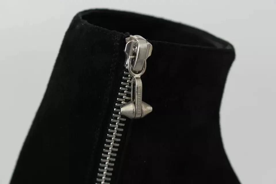 Philipp Plein Black Suede Studded Heels Ankle Boots Shoes