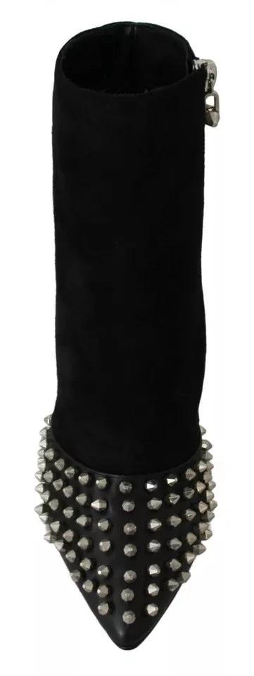 Philipp Plein Black Suede Studded Heels Ankle Boots Shoes by Philipp Plein