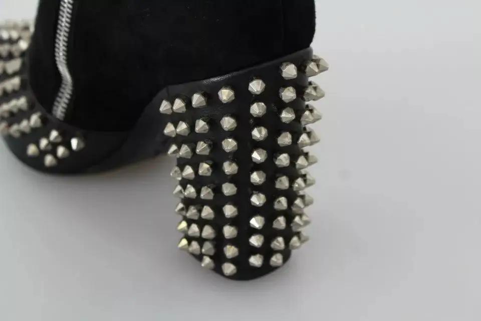 Philipp Plein Black Suede Studded Heels Ankle Boots Shoes
