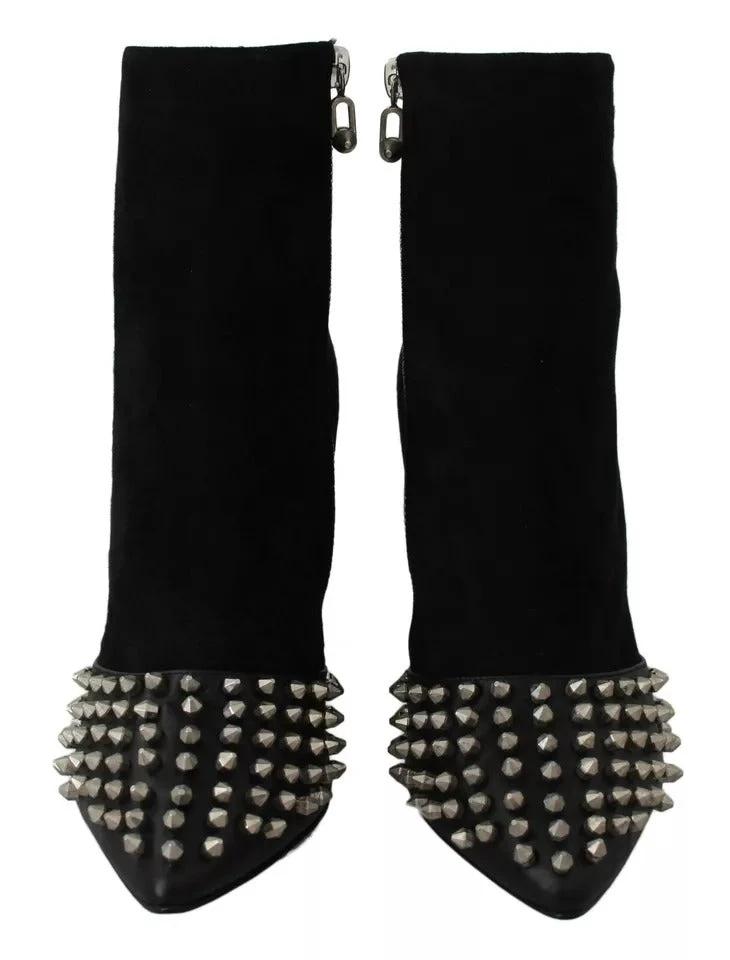 Philipp Plein Black Suede Studded Heels Ankle Boots Shoes by Philipp Plein