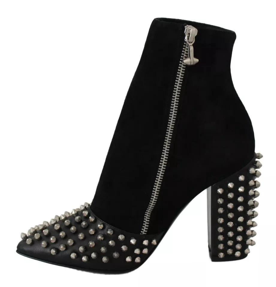 Philipp Plein Black Suede Studded Heels Ankle Boots Shoes by Philipp Plein