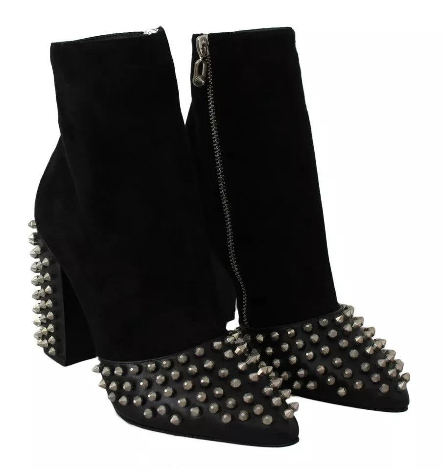 Philipp Plein Black Suede Studded Heels Ankle Boots Shoes by Philipp Plein