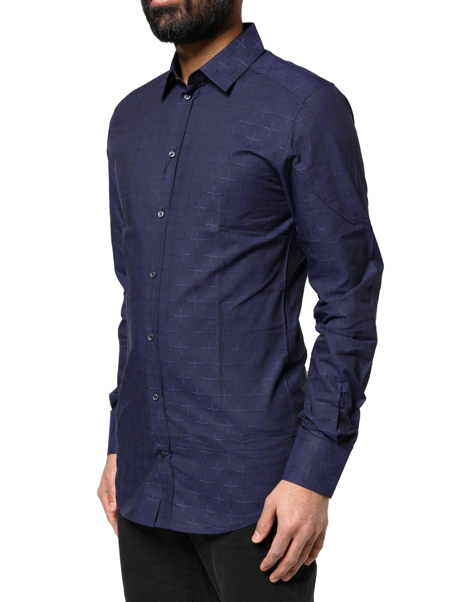 Dolce & Gabbana Blue Check Tartan GOLD Formal Dress Shirt by Dolce & Gabbana