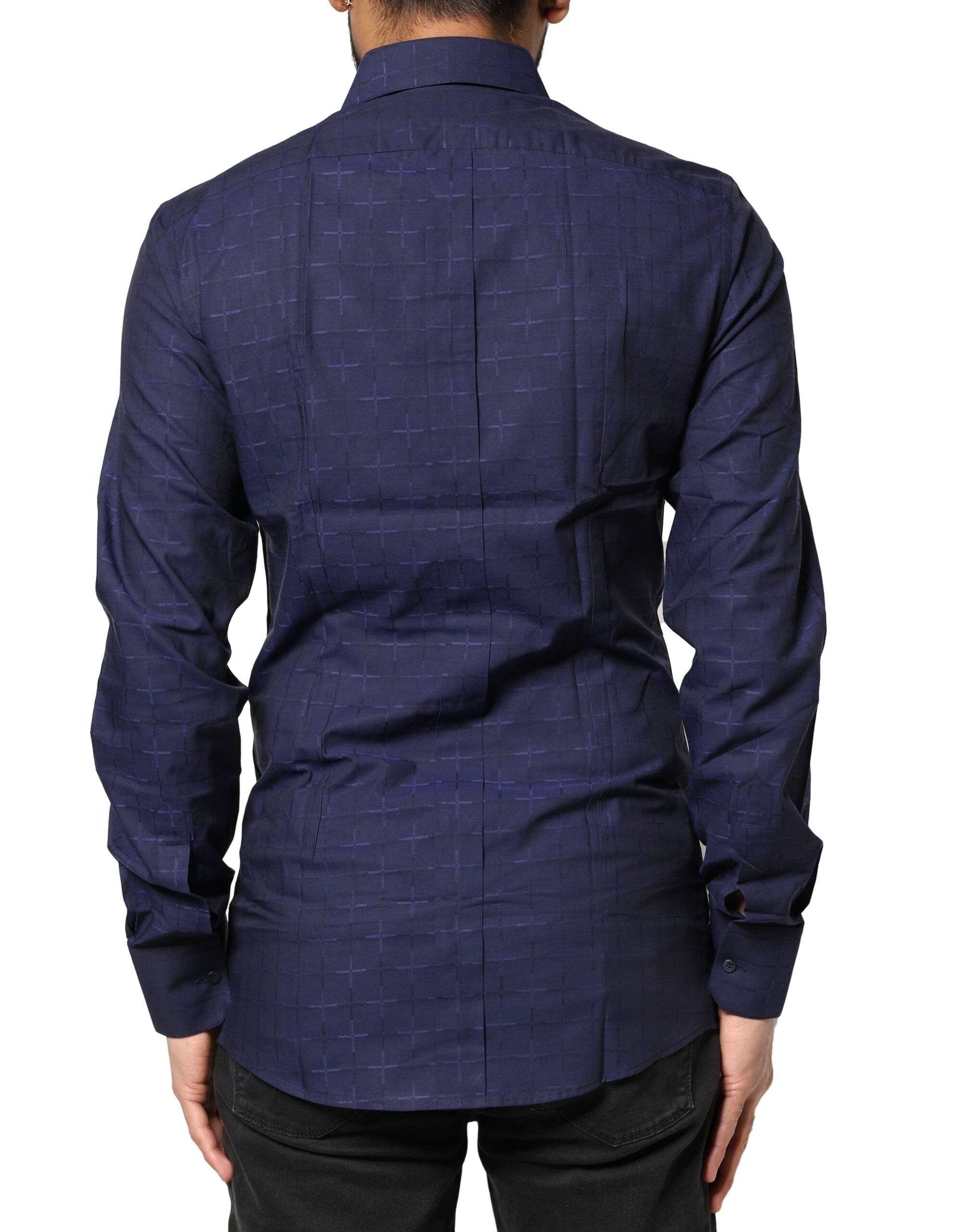 Dolce & Gabbana Blue Check Tartan GOLD Formal Dress Shirt by Dolce & Gabbana
