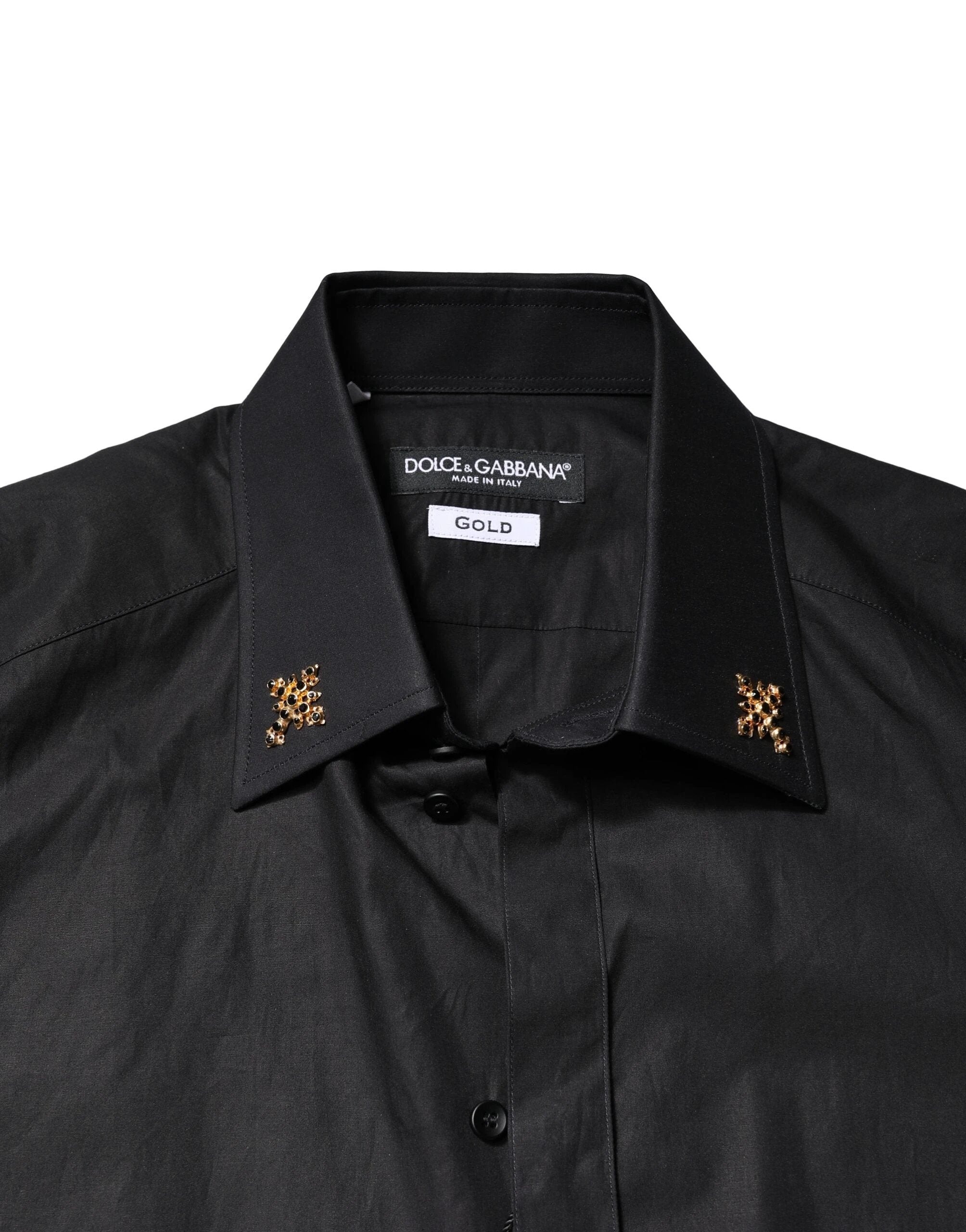 Dolce & Gabbana Black GOLD Cross Embellished Men Dress Shirt by Dolce & Gabbana