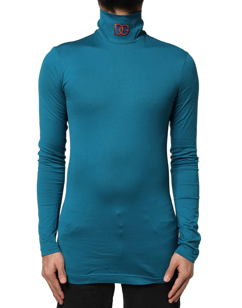 Dolce & Gabbana Blue Cotton Turtleneck Long Sleeves Sweater by Dolce & Gabbana
