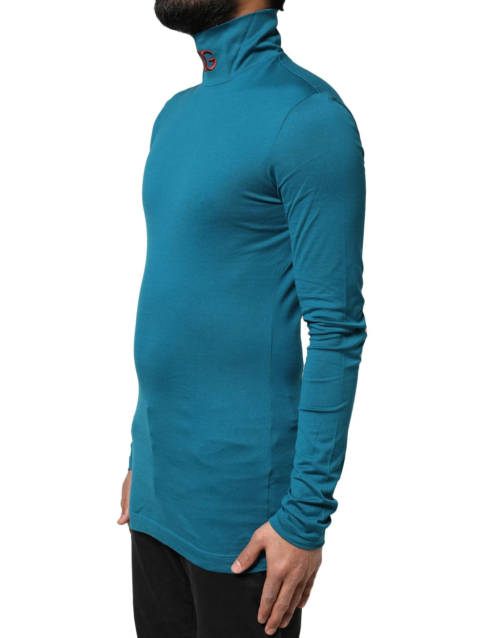 Dolce & Gabbana Blue Cotton Turtleneck Long Sleeves Sweater by Dolce & Gabbana