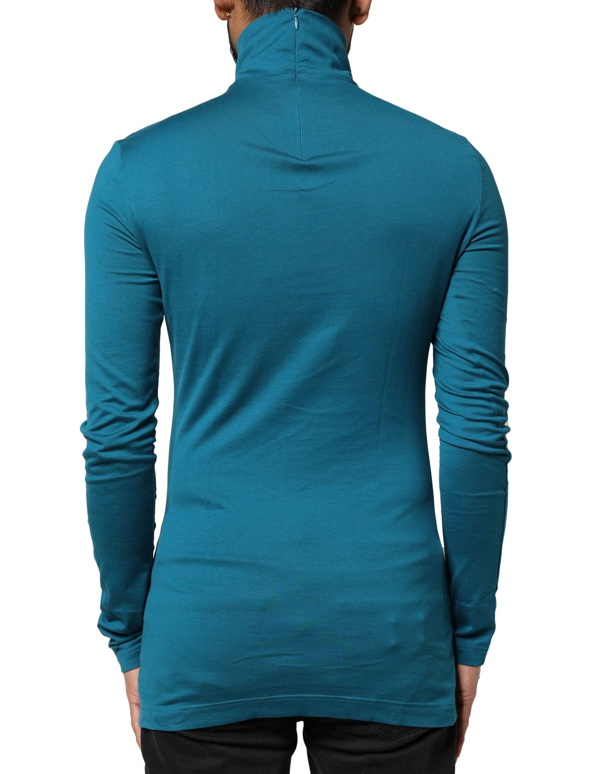 Dolce & Gabbana Blue Cotton Turtleneck Long Sleeves Sweater by Dolce & Gabbana