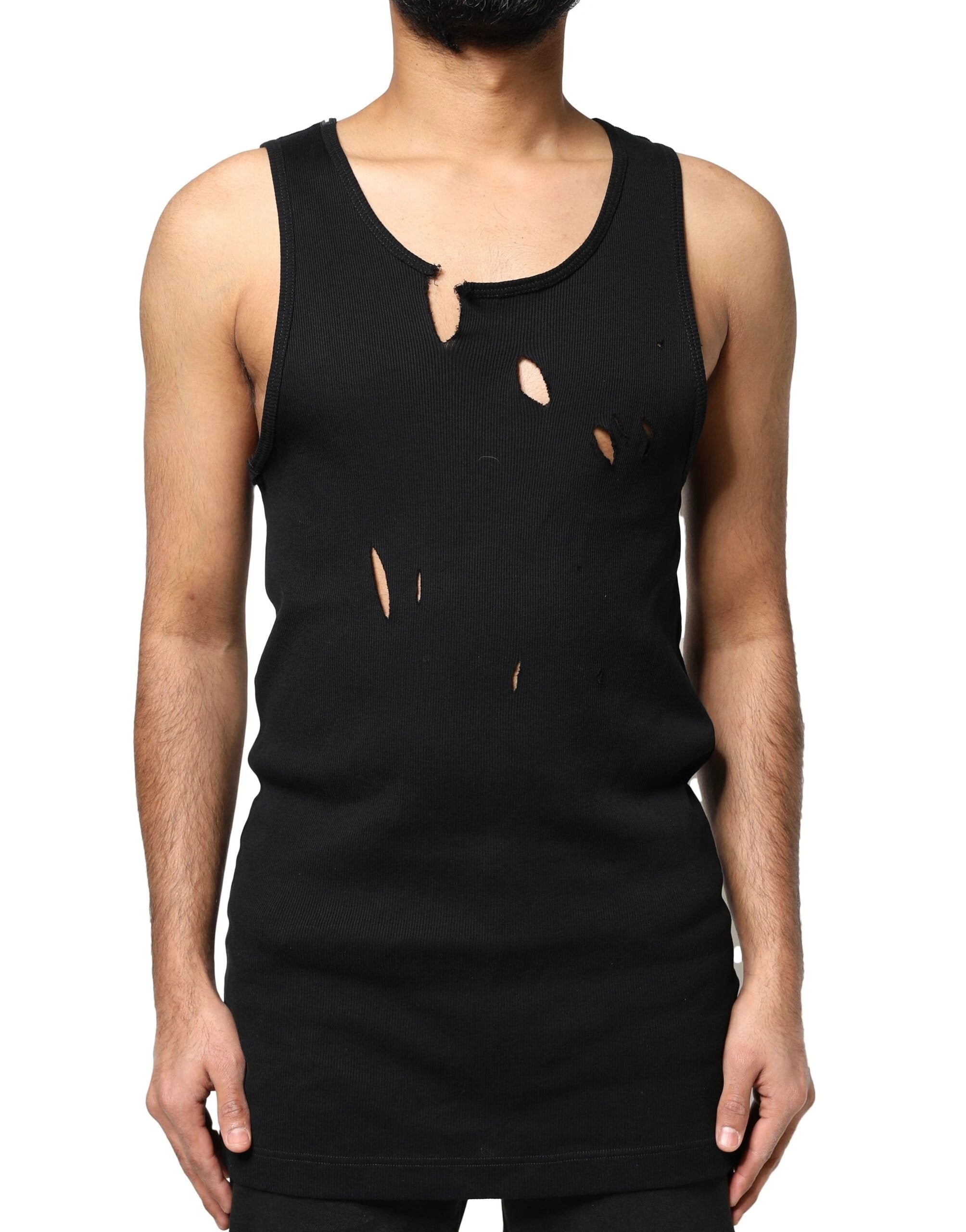 Dolce & Gabbana Black Cotton Rip Style Sleeveless Men Tank T-shirt by Dolce & Gabbana