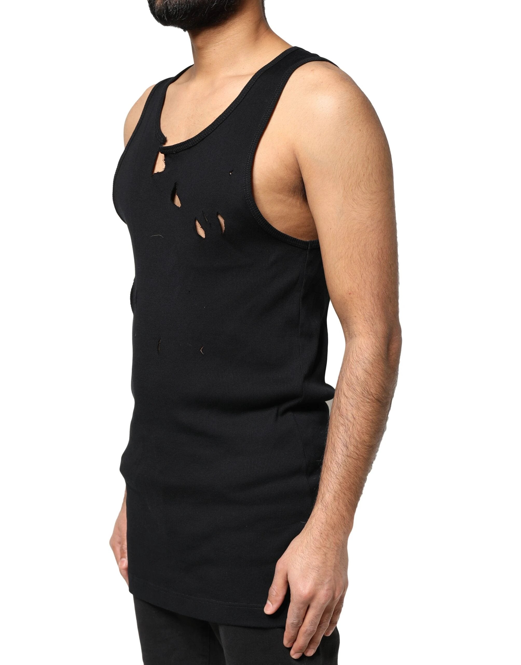 Dolce & Gabbana Black Cotton Rip Style Sleeveless Men Tank T-shirt by Dolce & Gabbana