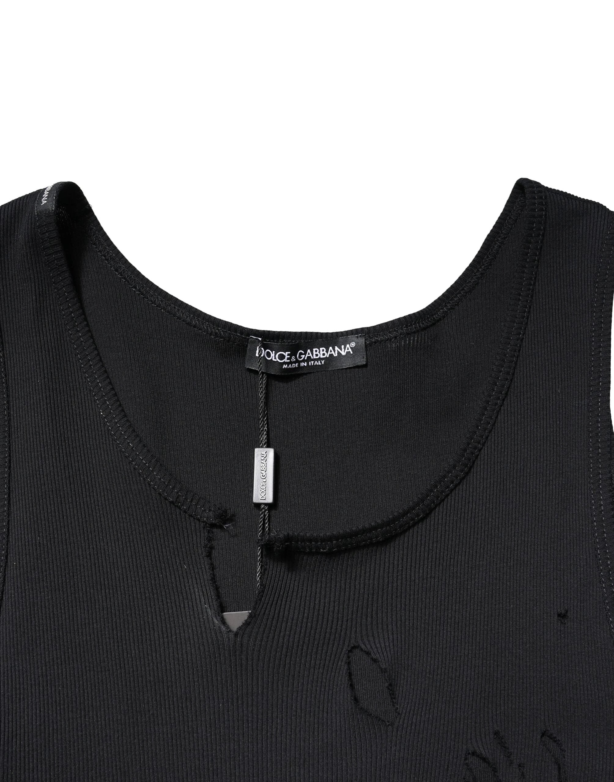 Dolce & Gabbana Black Cotton Rip Style Sleeveless Men Tank T-shirt by Dolce & Gabbana