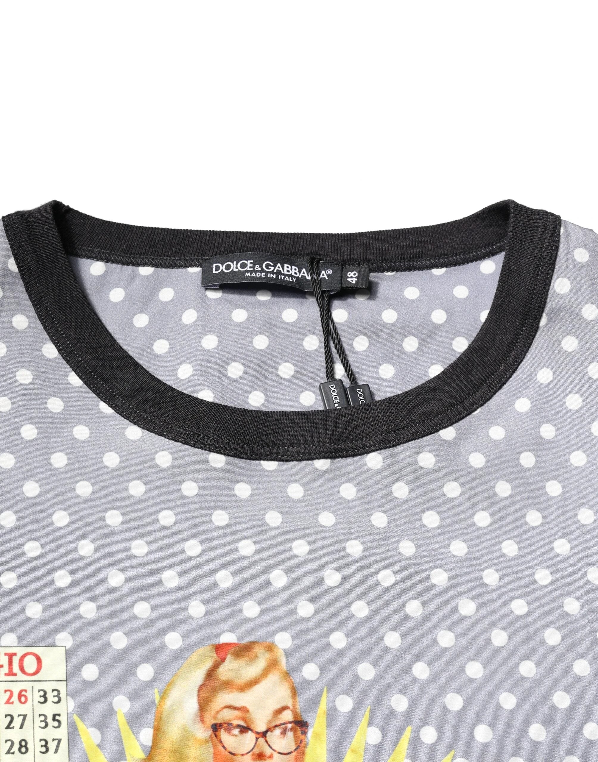 Dolce & Gabbana Gray Polka Dot Pin-Up Print Crew Neck T-shirt by Dolce & Gabbana
