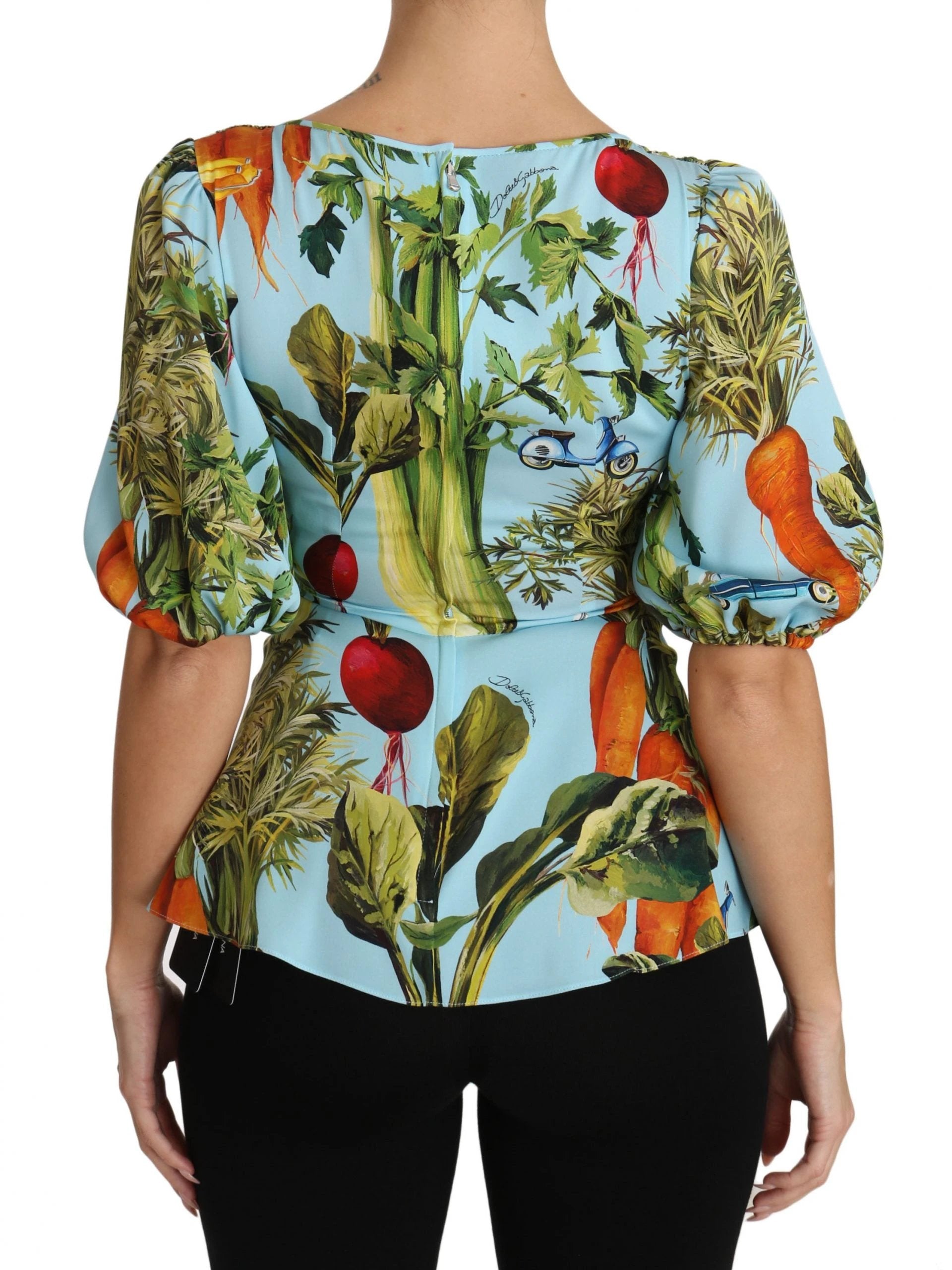 Dolce & Gabbana Multicolor Vegetable Print Silk Top Peplum Wrap Blouse by Dolce & Gabbana