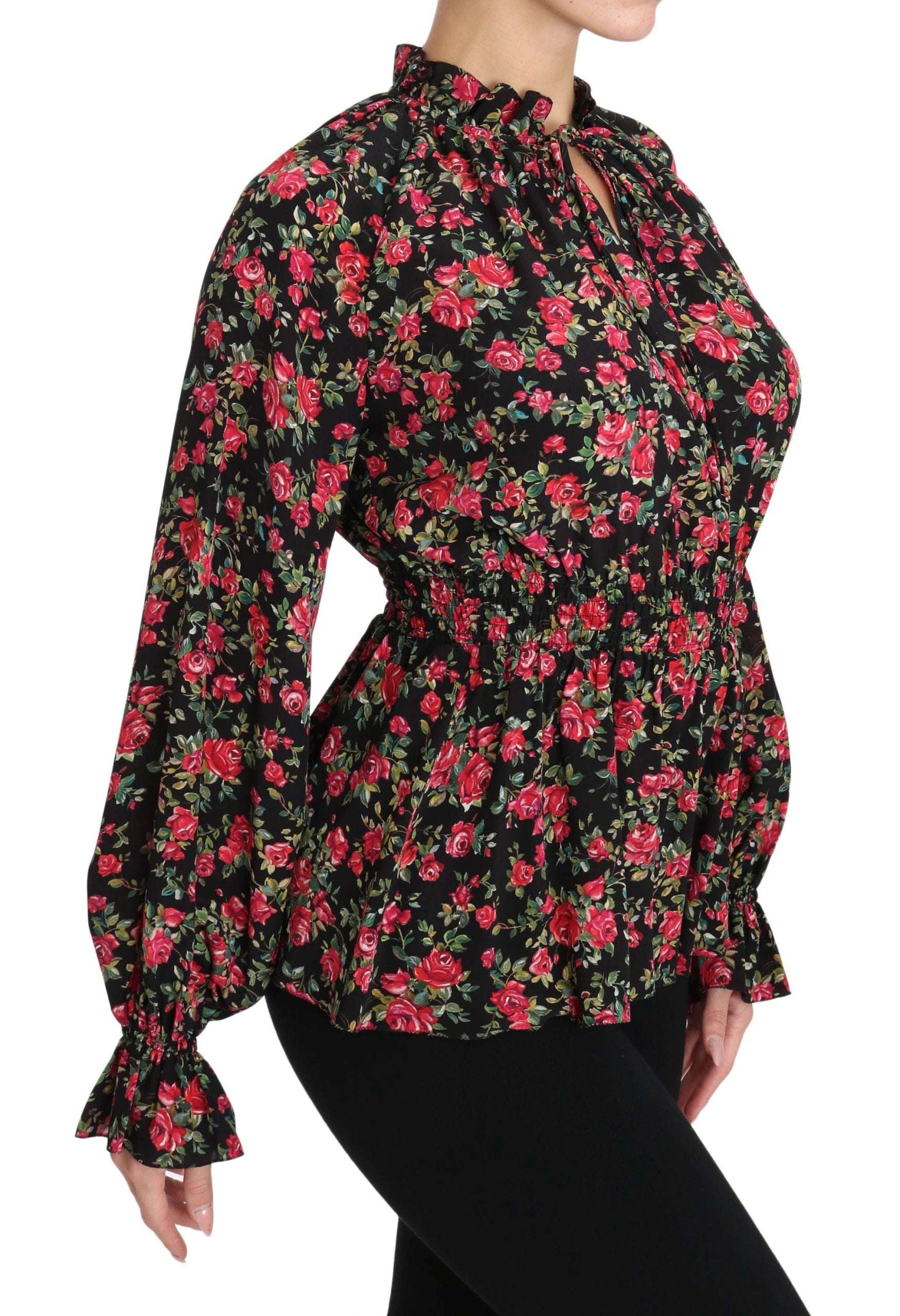 Dolce & Gabbana Black Rose Print Floral Shirt Top Blouse by Dolce & Gabbana