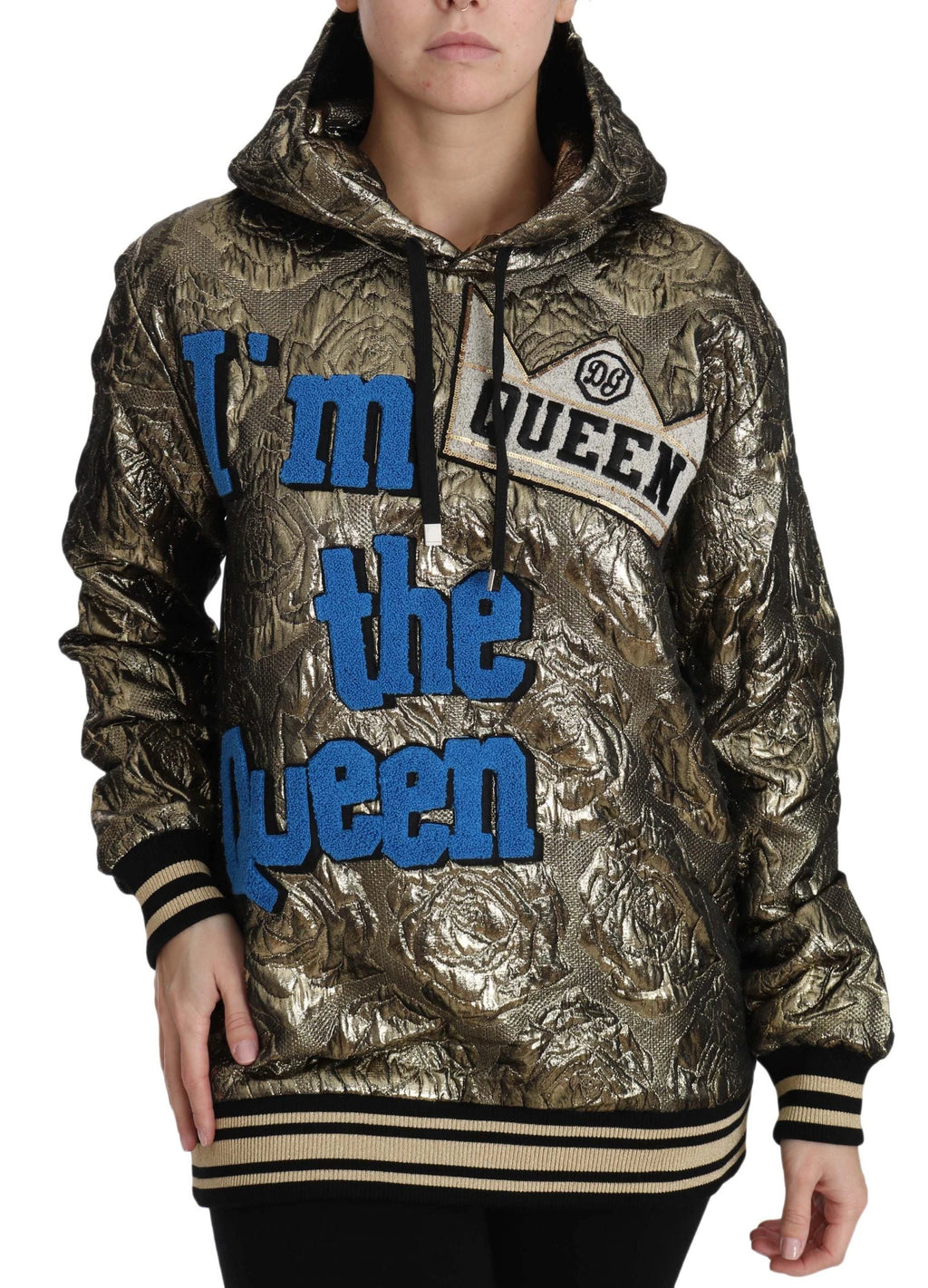 Dolce & Gabbana Im The Queen Jaquard Gold Sweatshirt Hoodie by Dolce & Gabbana