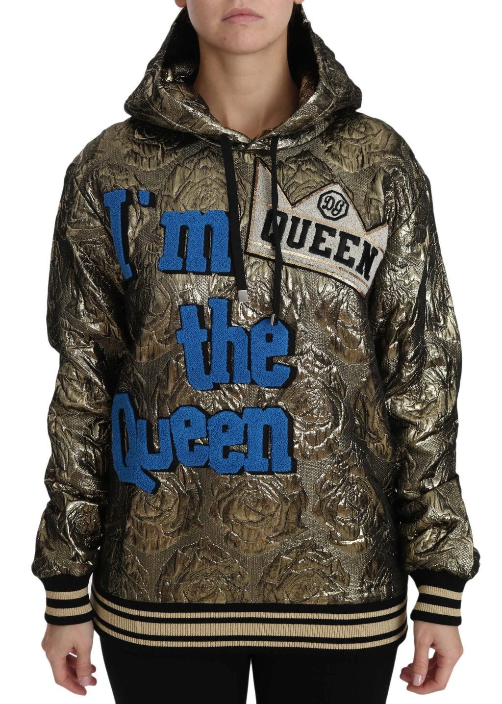 Dolce & Gabbana Im The Queen Jaquard Gold Sweatshirt Hoodie by Dolce & Gabbana