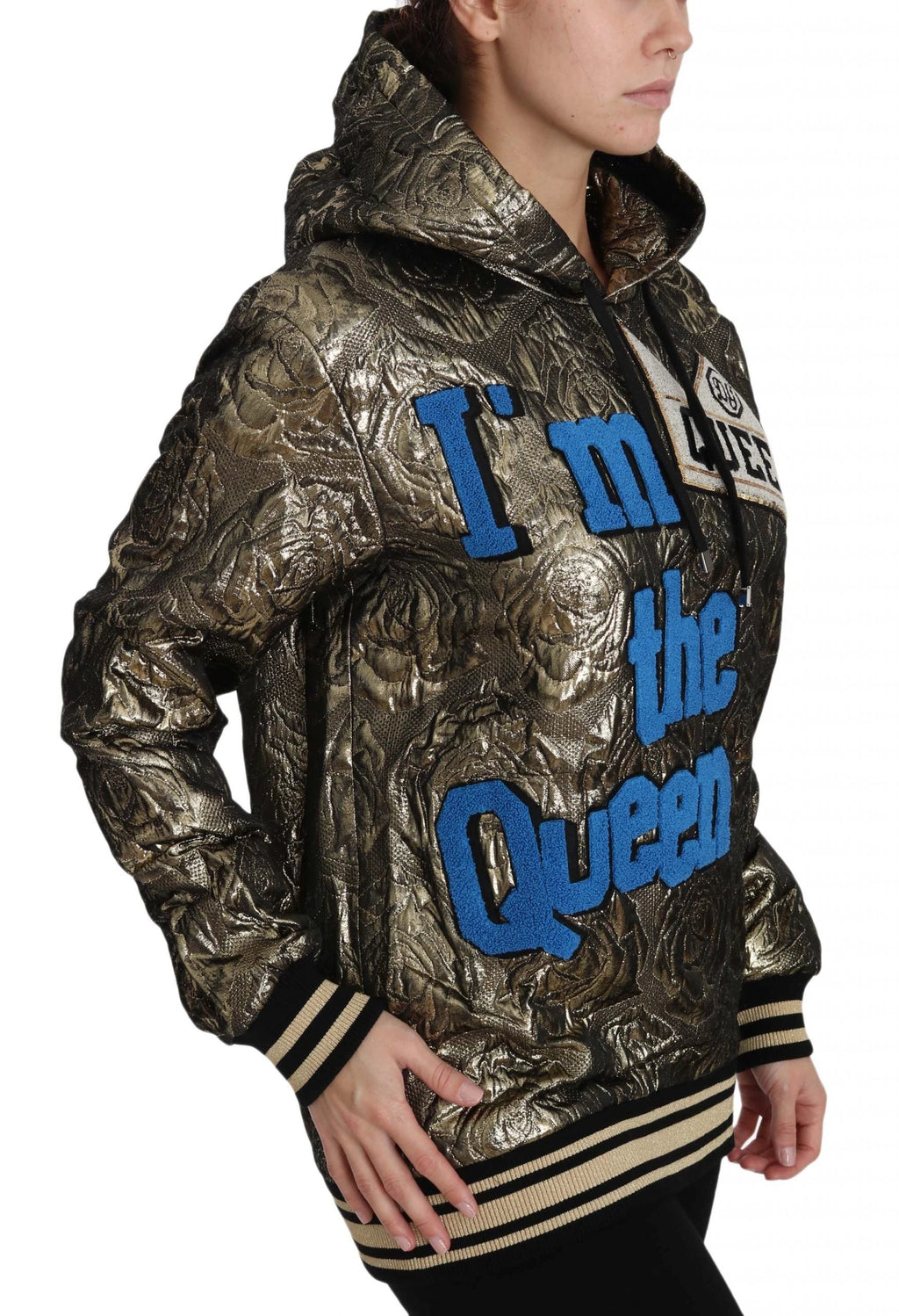 Dolce & Gabbana Im The Queen Jaquard Gold Sweatshirt Hoodie by Dolce & Gabbana