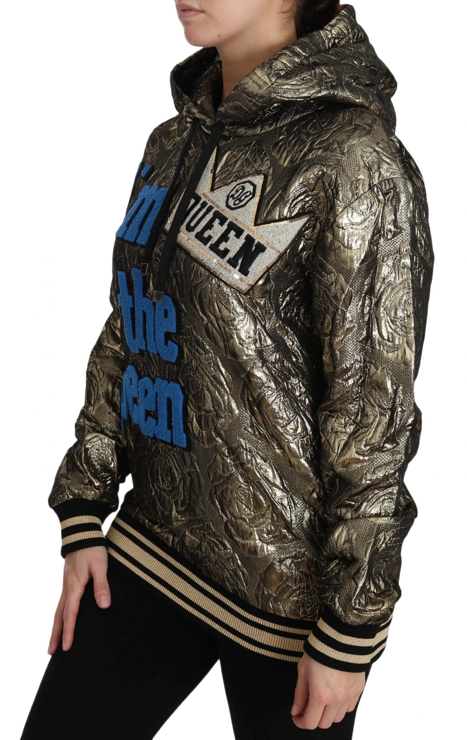 Dolce & Gabbana Im The Queen Jaquard Gold Sweatshirt Hoodie by Dolce & Gabbana