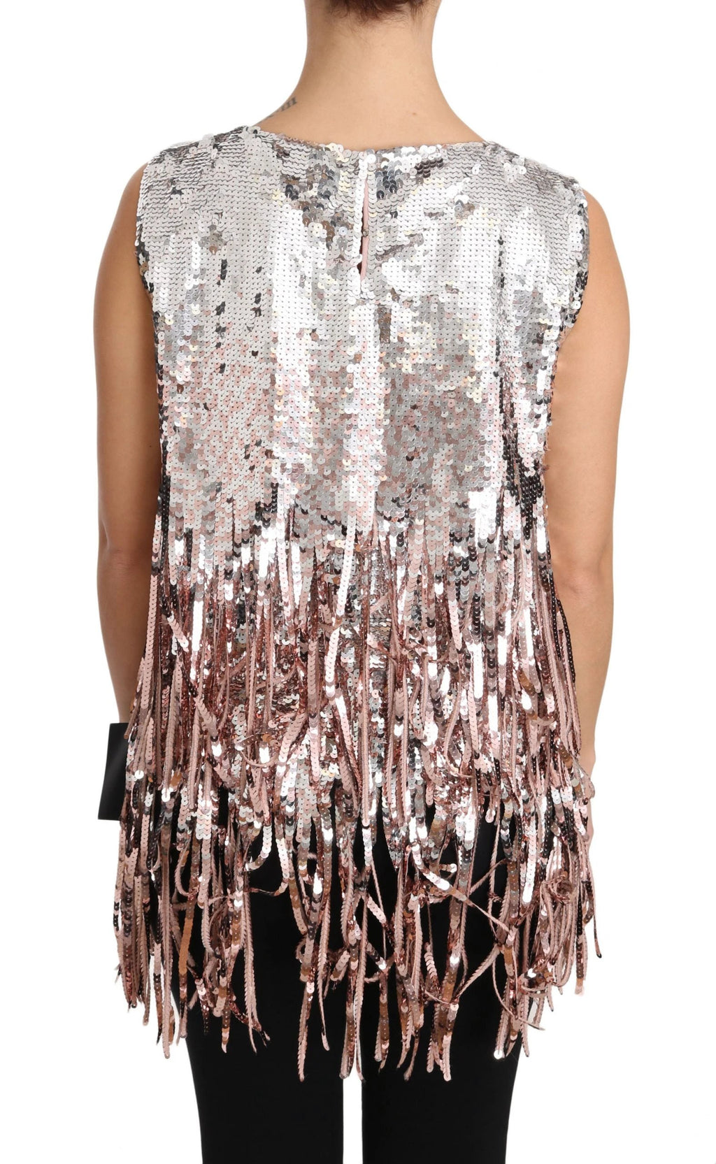 Dolce & Gabbana Golden Pink Sequined Fringe Tank Top by Dolce & Gabbana