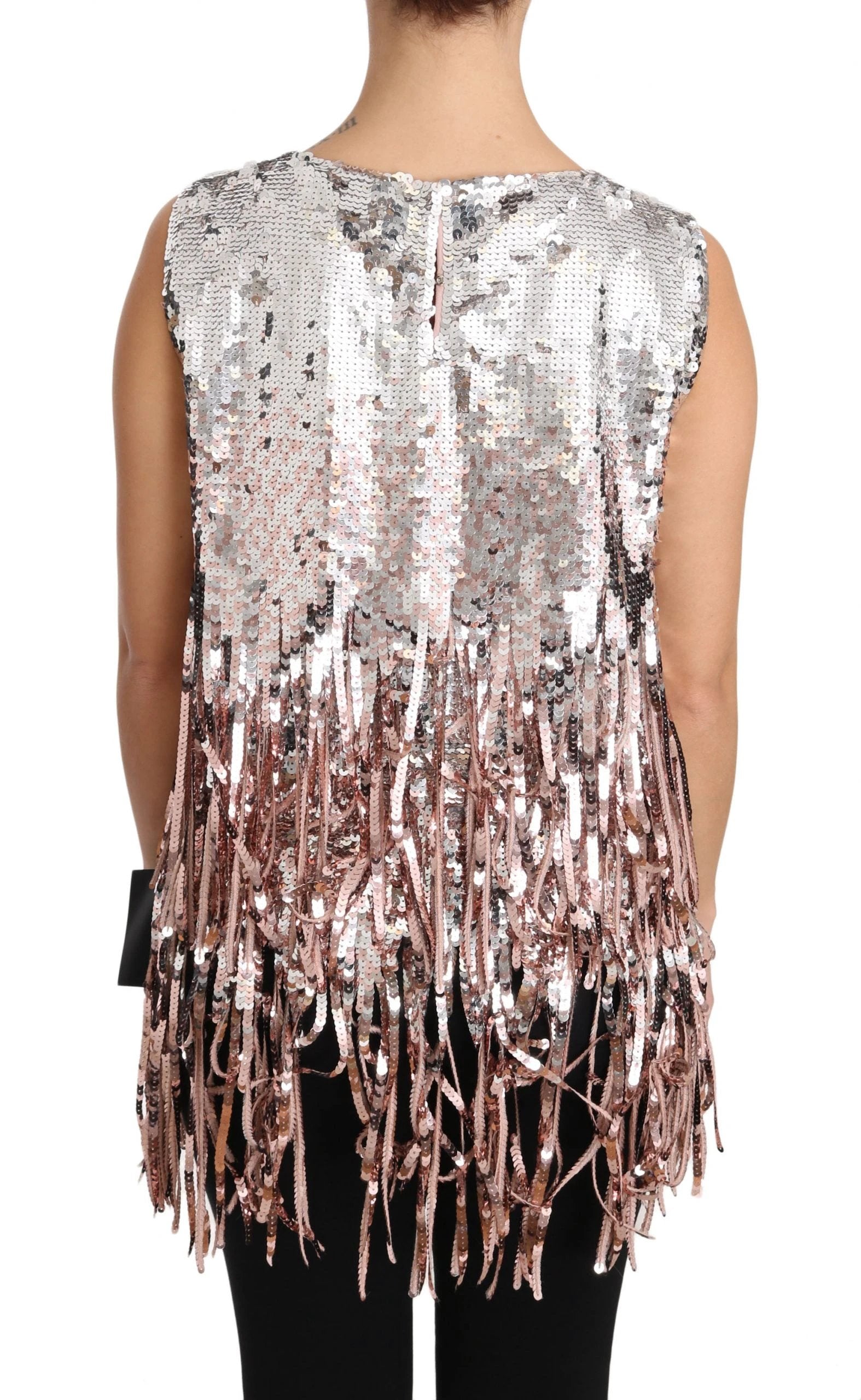 Dolce & Gabbana Golden Pink Sequined Fringe Tank Top by Dolce & Gabbana