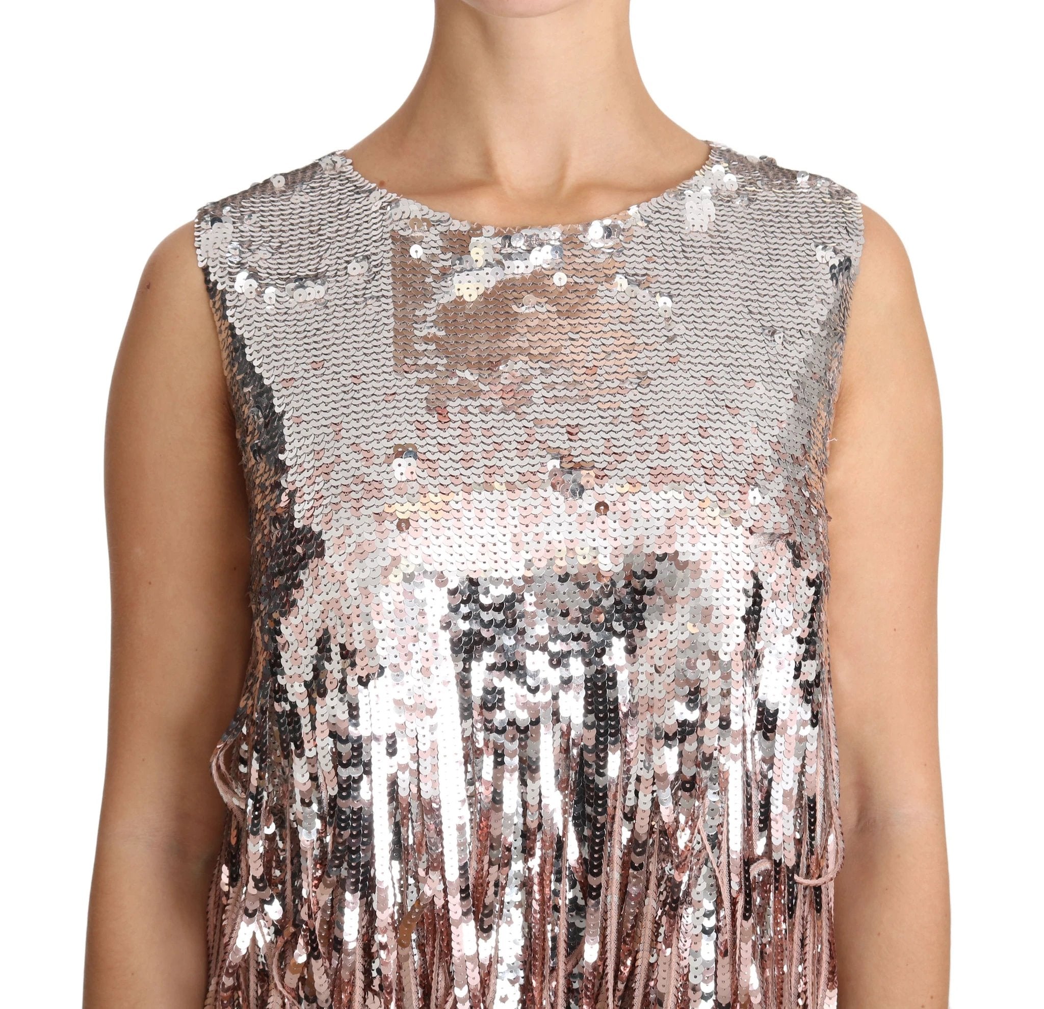 Dolce & Gabbana Golden Pink Sequined Fringe Tank Top by Dolce & Gabbana