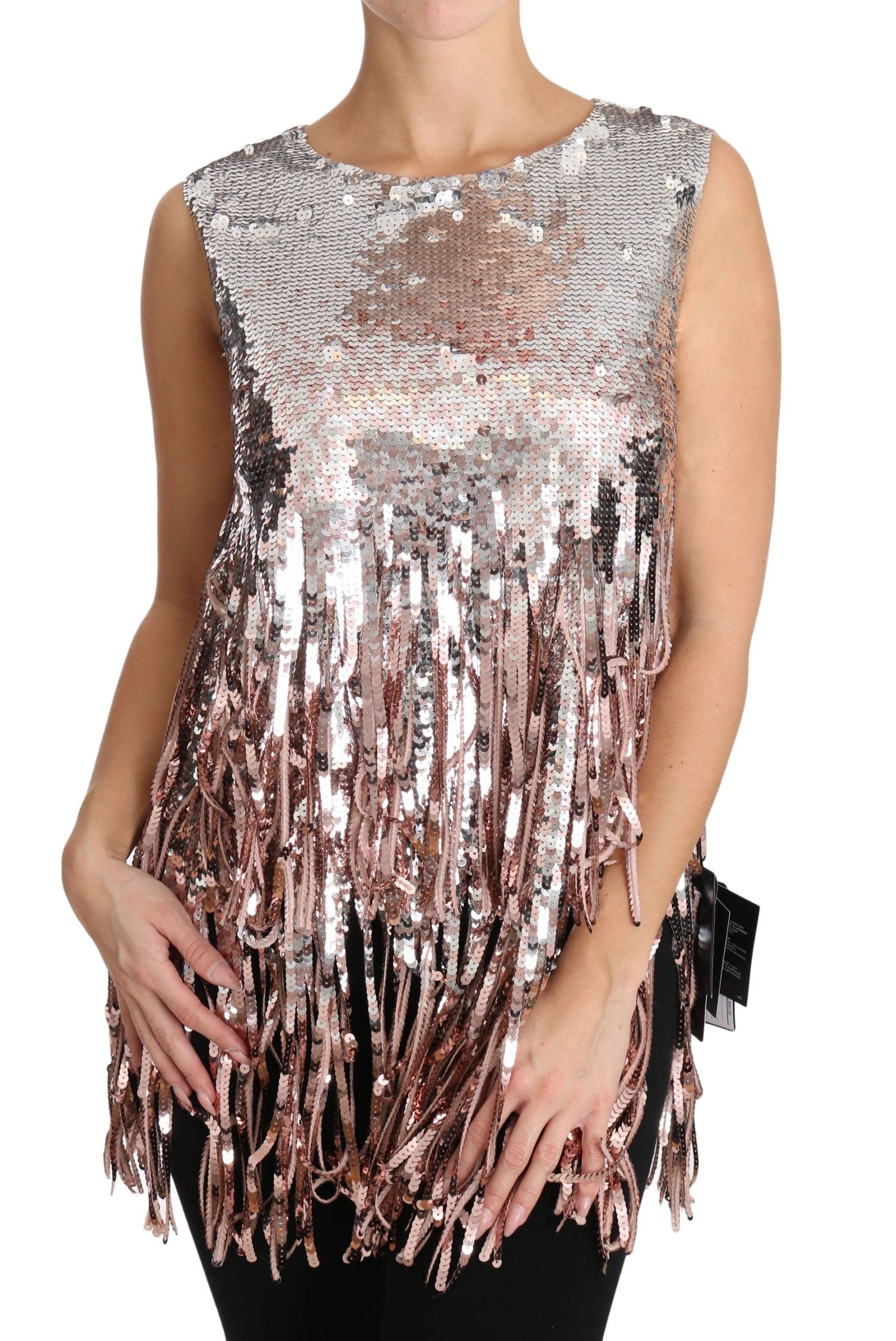 Dolce & Gabbana Golden Pink Sequined Fringe Tank Top by Dolce & Gabbana