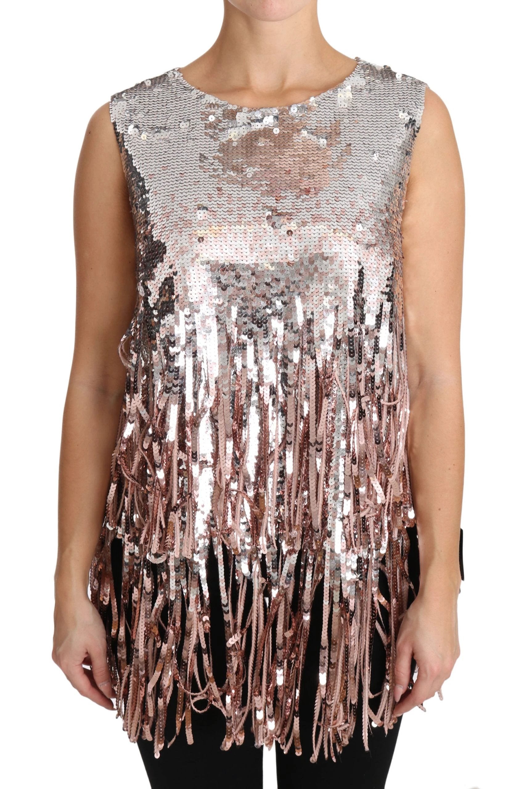 Dolce & Gabbana Golden Pink Sequined Fringe Tank Top by Dolce & Gabbana