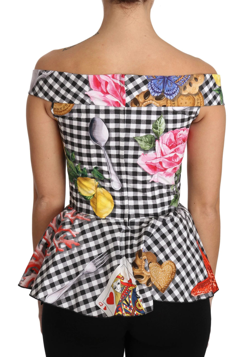 Dolce & Gabbana Black and White Corset Blouse Sicily Lemon Check Top by Dolce & Gabbana
